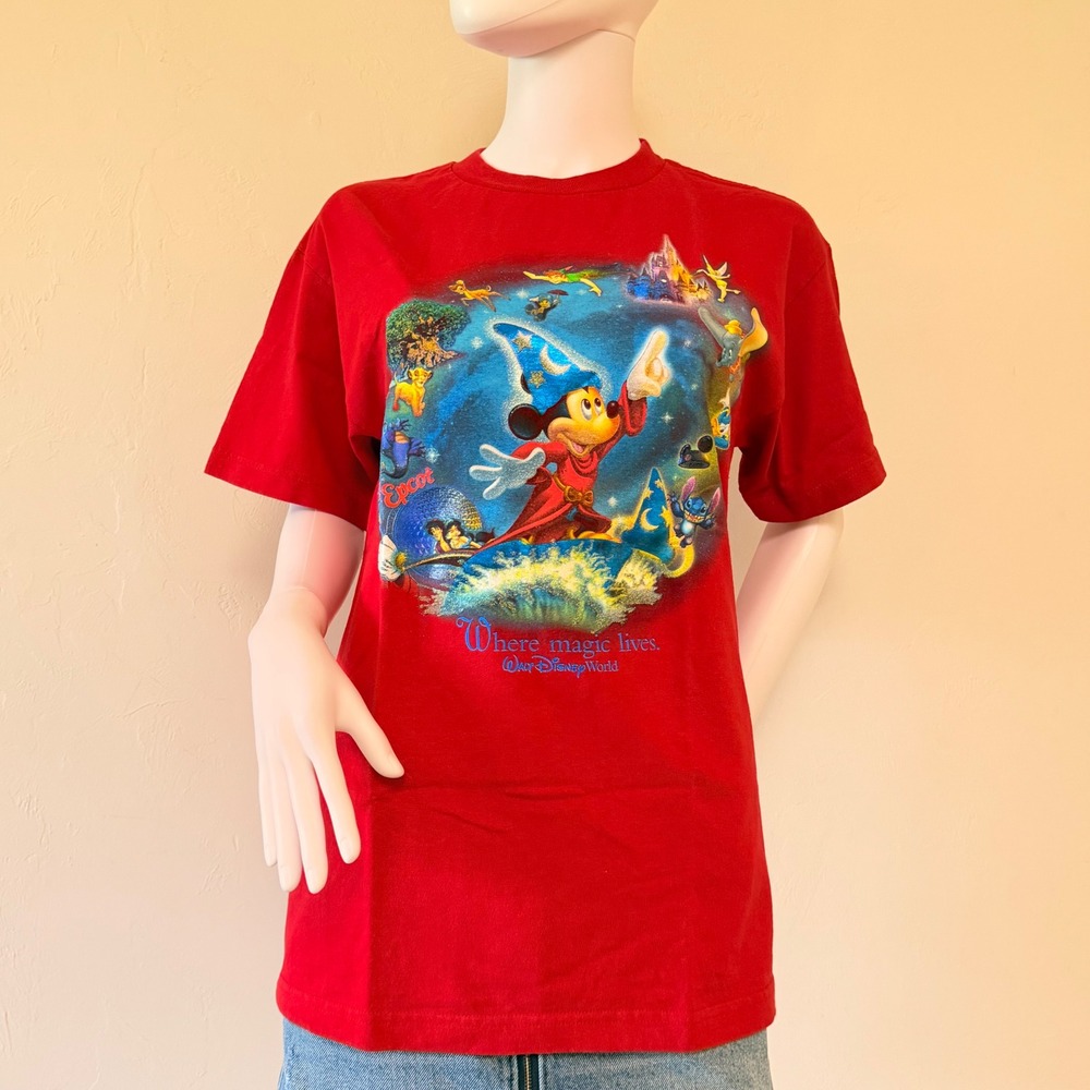 Walt Disney Worldβ Women Sorcerer Mickey Red Graphic T-Shirt Where Magic Lives M